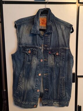 Levi's Blue Distressed Denim Sleeveless Vest